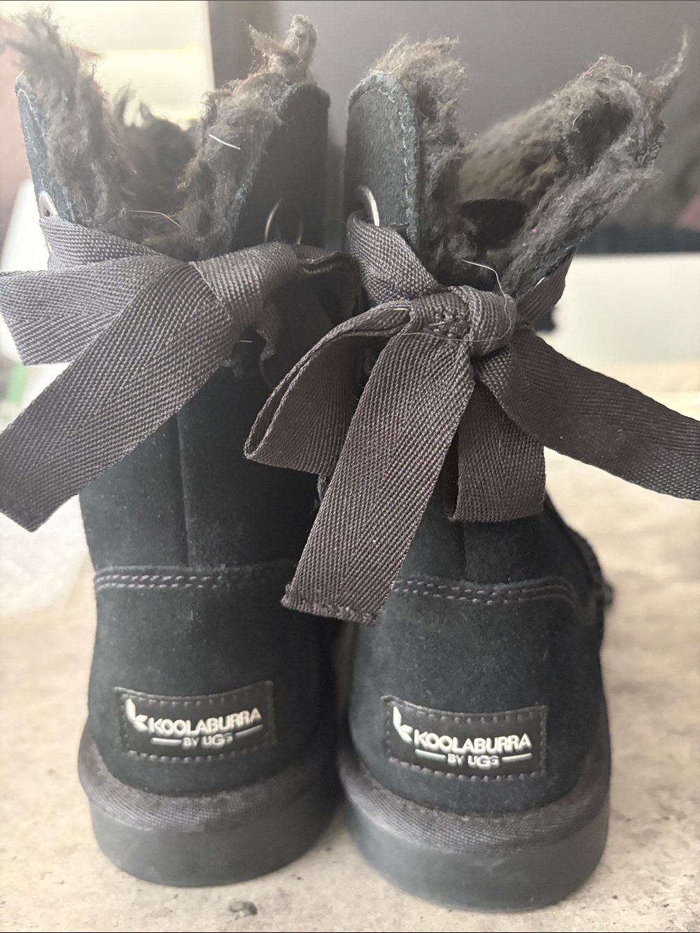 Koolaburra Kids Black Suede Bow-Back Boots by Ugg